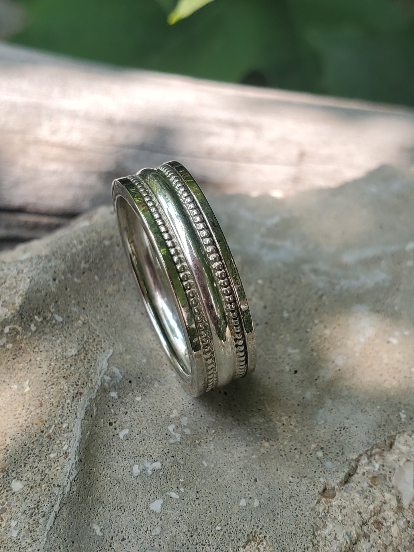 The Wyatt: Sterling Silver Ring With Bead Edge Inlay, Western Wedding Band, Western Wedding Bands for Him