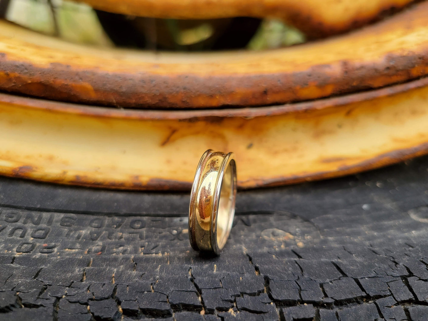 The Flynn: 10K yellow and white gold two-tone gold men's band, Western wedding ring, Western Men's band, Cowboy Ring, Cowboy Wedding Band
