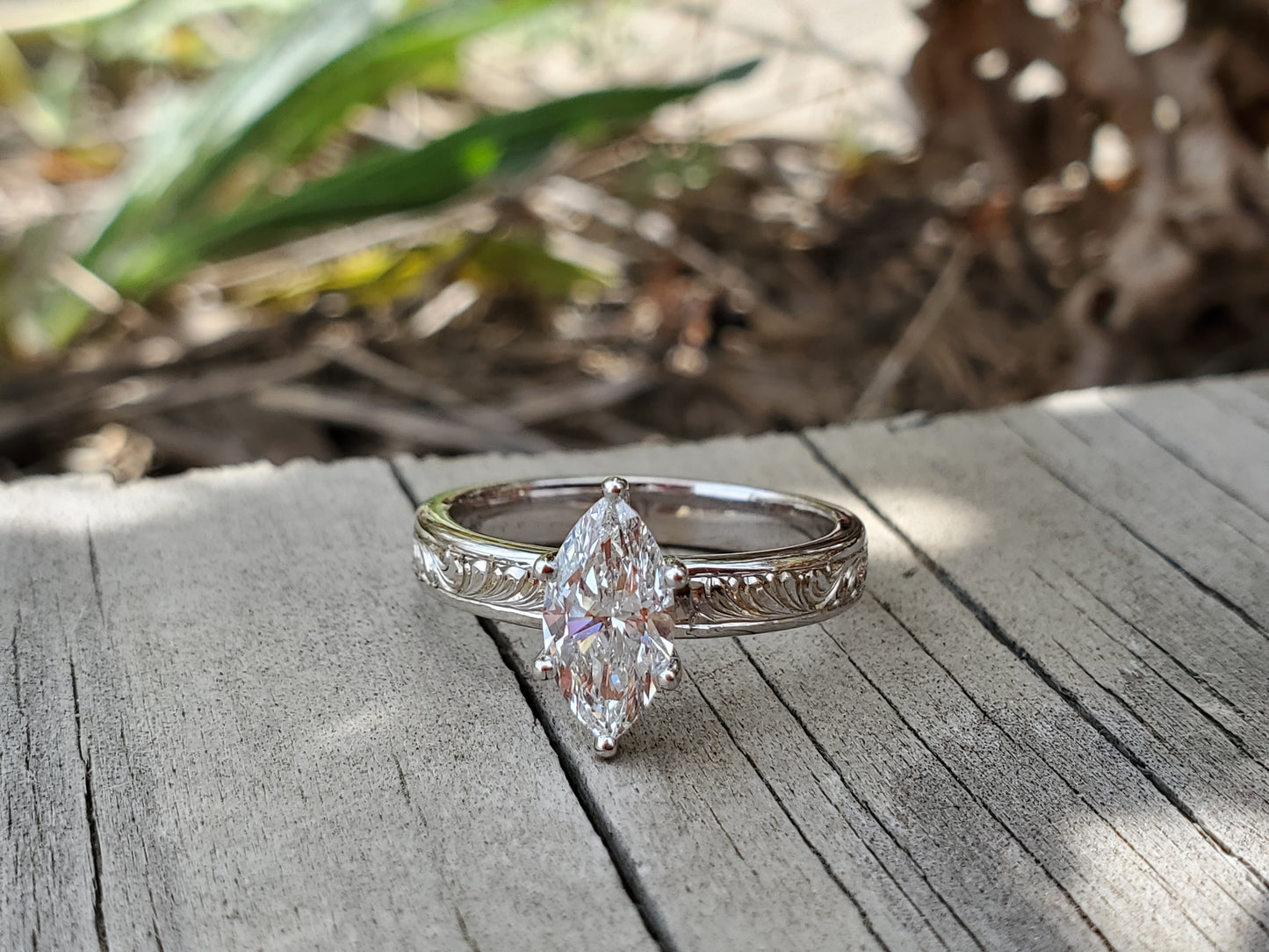The Tabitha: 10K, 14K, or 18K White Gold Marquise Engagement Ring, Western Engagement Ring, Cowgirl Ring, Western Wedding Ring