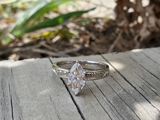 The Tabitha: 10K, 14K, or 18K White Gold Marquise Engagement Ring, Western Engagement Ring, Cowgirl Ring, Western Wedding Ring