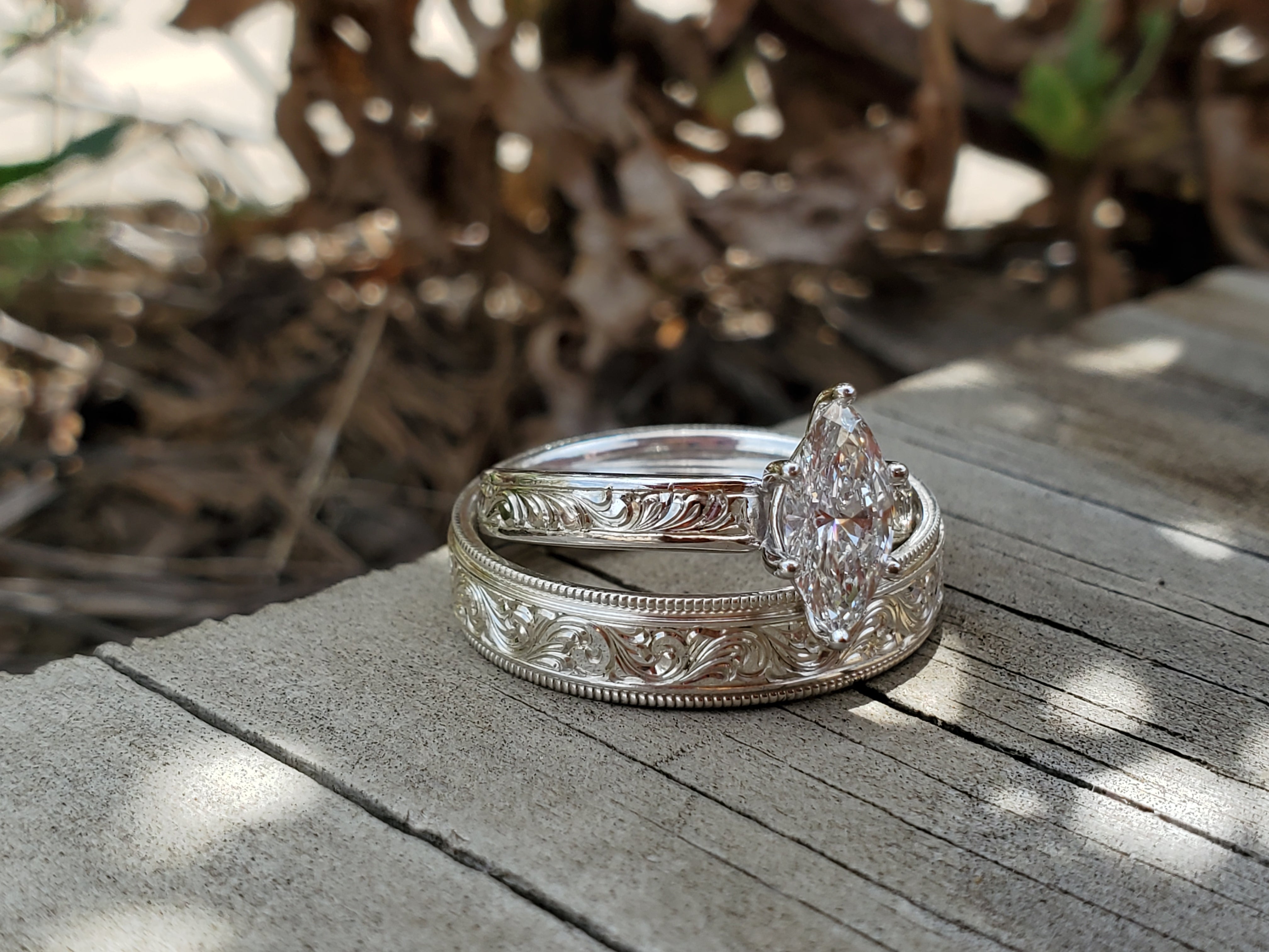 The Tabitha: 3.5mm 10K, 14K, or 18K White Gold Marquise Engagement Rin ...