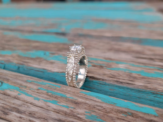 The Taylor: Sterling Silver or 14K White Gold Western Engagement Ring, Cowgirl wedding rings, sterling silver engagement ring, Unique Handmade Engagement Ring