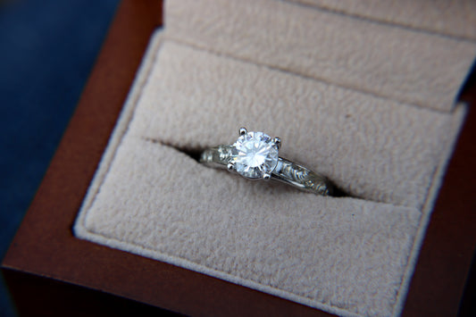 The Talise With a Natural Diamond: 3.5mm Narrow Engagement Ring in 10K, 14K, 18K White Gold Round Engagement Ring, Western Engagement Ring, Cowgirl Ring, Western Wedding Ring