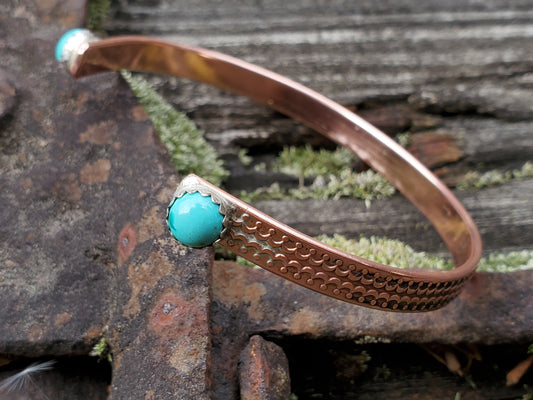 The Hattie: Copper and Turquoise Patterned Western Cuff Bracelet, Cowgirl Jewelry, Western Bracelet for her