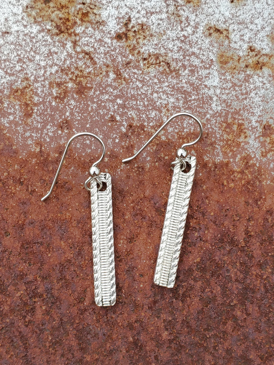Quiet: Textured Sterling Silver Bar Earrings, Western earrings, Cowgirl Gifts