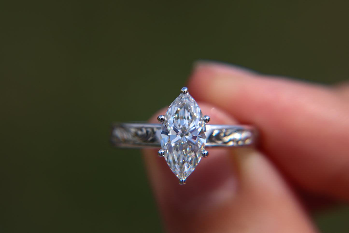 The Tabitha: 10K, 14K, or 18K White Gold Marquise Engagement Ring, Western Engagement Ring, Cowgirl Ring, Western Wedding Ring