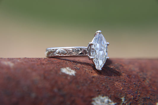 The Tabitha: 10K or 14K White Gold Marquise Engagement Ring, Western Engagement Ring, Cowgirl Ring, Western Wedding Ring