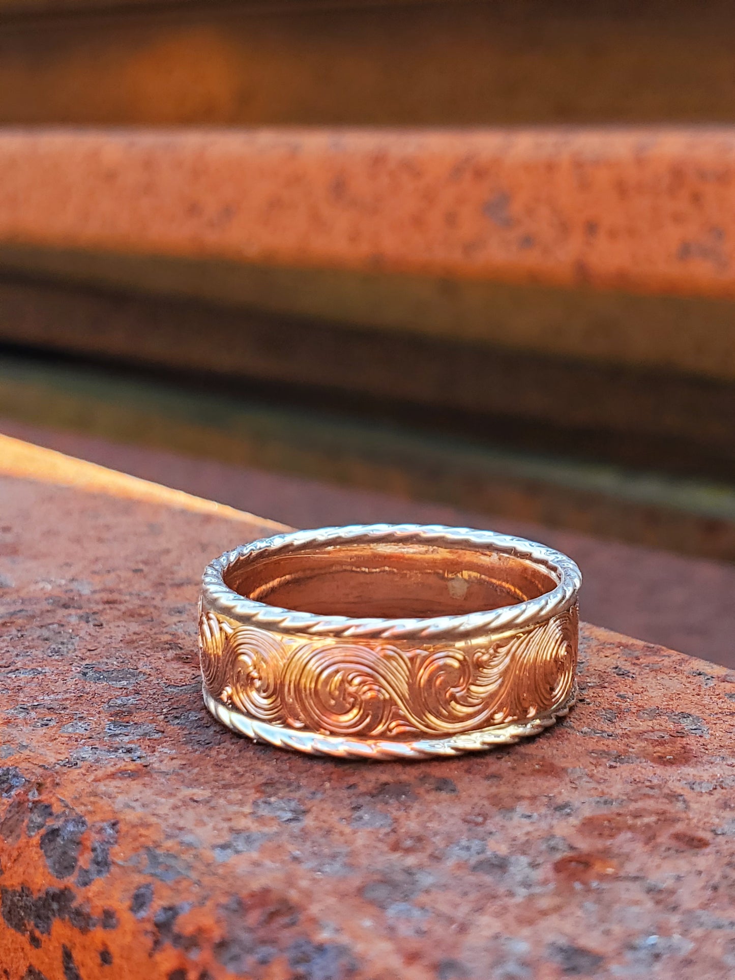 The Trevor: 10K Rose Gold or Yellow Gold and Sterling Silver Rope Western Men's Band, Western Wedding Ring, Cowboy Ring, Cowboy Wedding Band, Gifts for Him