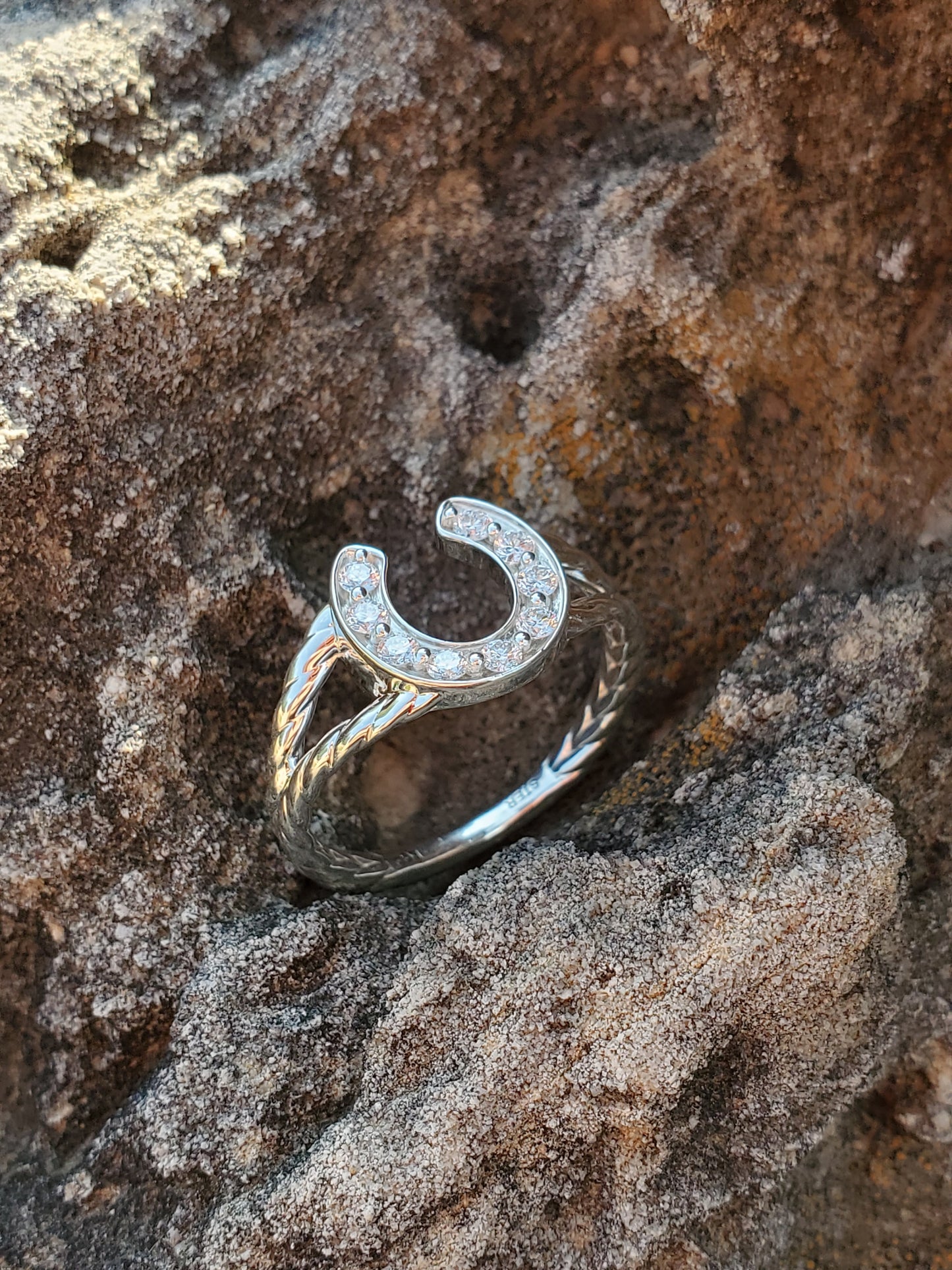 The Tassie: Diamond Horse-Shoe Ring, Sterling Silver Women's Western Ring, Cowgirl Ring