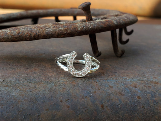 The Tassie: Diamond Horse-Shoe Ring, Sterling Silver Women's Western Ring, Cowgirl Ring