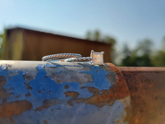 The Wanda: 10K White Gold or Sterling Silver With 1 ct. Square Moissanite or CZ, Western Engagement Ring, Western Wedding Band, Cowgirl Ring