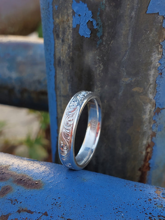 The Madi: Narrow White Gold or Sterling Silver Band, Western Wedding Band, Cowgirl Wedding Ring