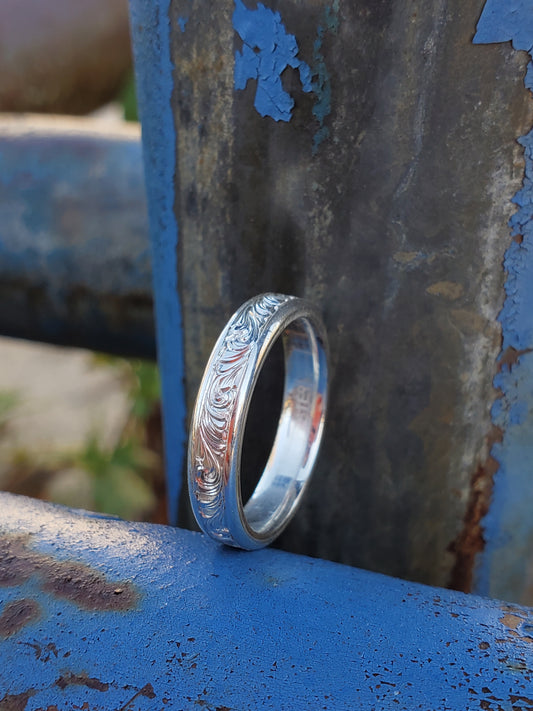 The Madi: Narrow White Gold/Platinum/Sterling Silver Band, Western Wedding Band, Cowgirl Wedding Ring
