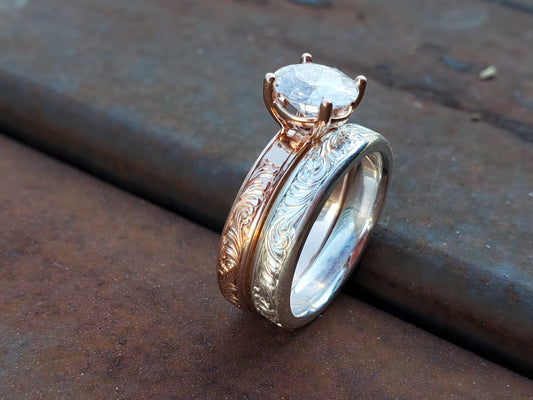 The Cora: Rose Gold Ring, Western Engagement Ring, Hand-engraved rose gold ring, Cowgirl Engagement, Western Women's ring