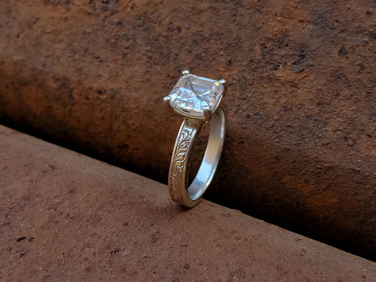 The Taryn: Sterling Silver Western Engagement Ring, Cowgirl Engagement Ring, Narrow Engagement Ring