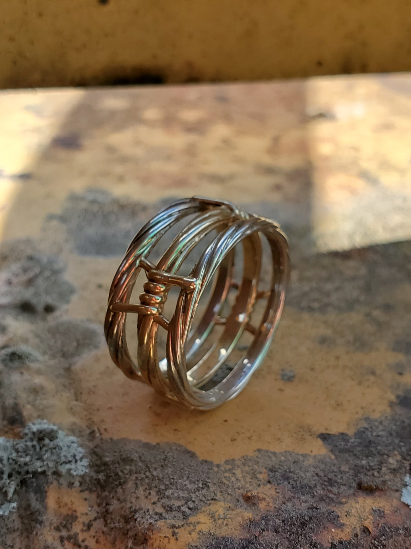 The Max: 10K or 14K White and Yellow Gold Two-Tone Barbed Wire Ring, Men's Wedding Ring, Men's Western Band, Cowboy Ring