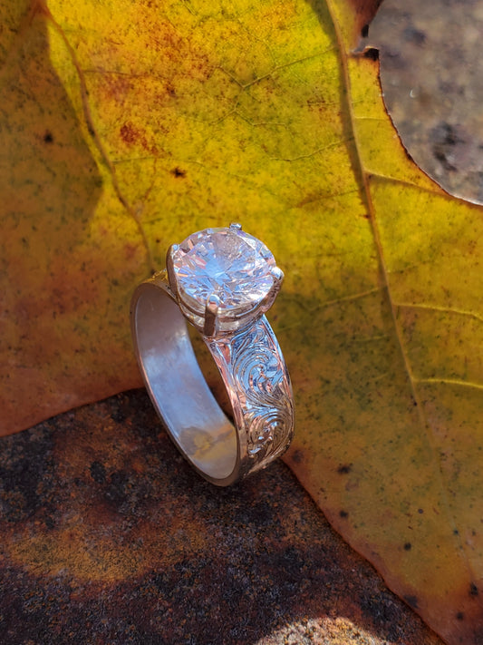 Darlyn: Sterling silver or 10K White Gold Western ring, Handmade Cowgirl Engagement ring, Western Engagement Ring
