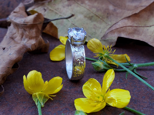 Darlyn: Sterling silver or 10K White Gold Western ring, Handmade Cowgirl Engagement ring, Western Engagement Ring