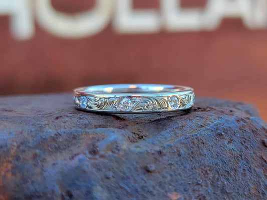 The Emilia: Dainty 10K White Gold Wedding Band, Cowgirl Wedding Ring, Cowgirl Ring, Diamond Wedding Band