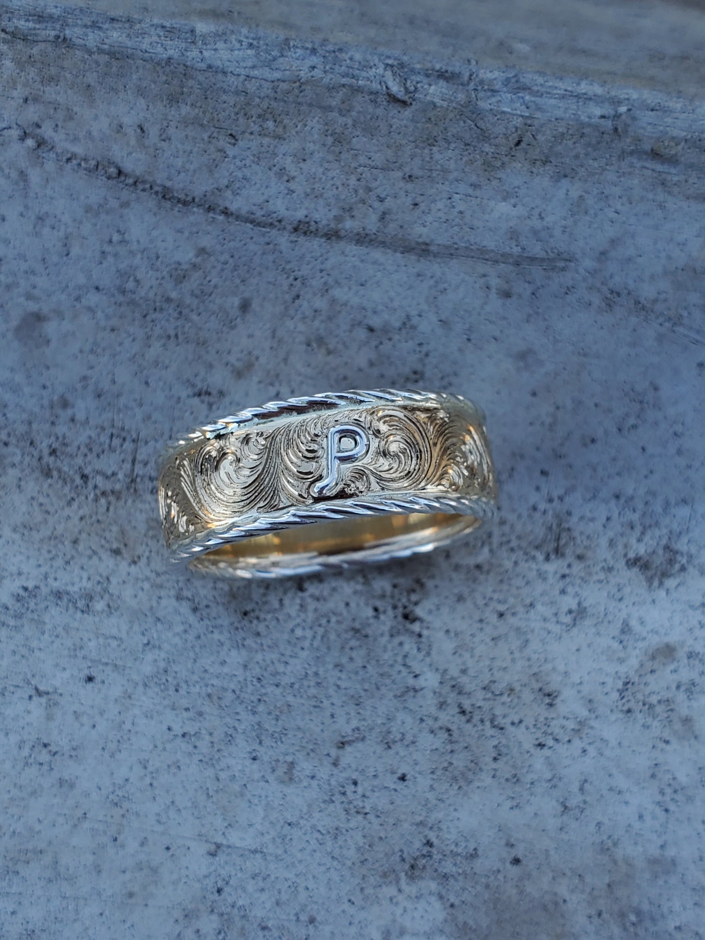 The Trevor: 10K Rose Gold or Yellow Gold and Sterling Silver Rope Western Men's Band, Western Wedding Ring, Cowboy Ring, Cowboy Wedding Band, Gifts for Him