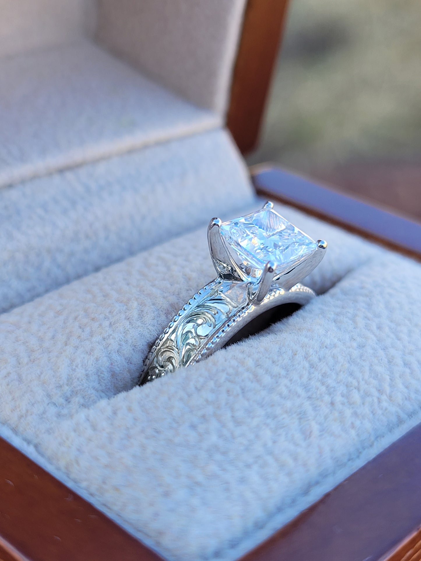 The Tawny: 10K White Gold Ring, Square moissanite ring, western engagement ring, cowgirl ring, white gold engagement ring