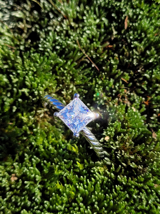 The Wanda: 10K White Gold or Sterling Silver With 1 ct. Square Moissanite or CZ, Western Engagement Ring, Western Wedding Band, Cowgirl Ring