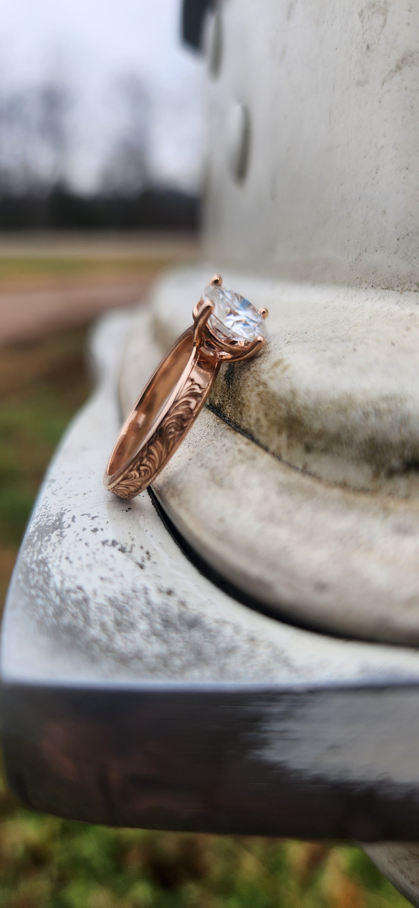 The Cora: Rose Gold Ring, Western Engagement Ring, Hand-engraved rose gold ring, Cowgirl Engagement, Western Women's ring