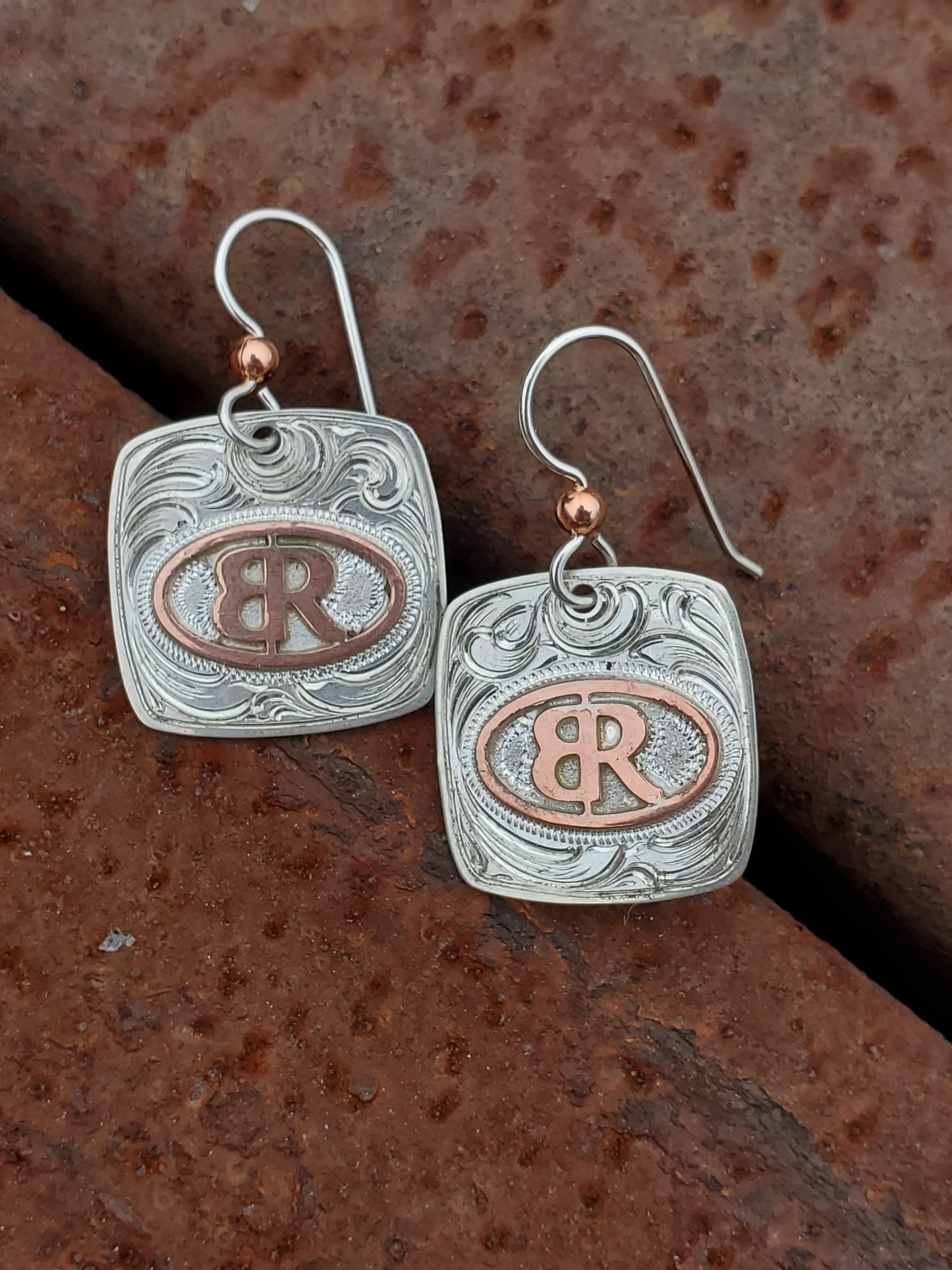 Custom Branded Sterling Silver Earrings, Personalized Jewelry, Copper Cattle Brand, Initial or Monogrammed Gift for Her