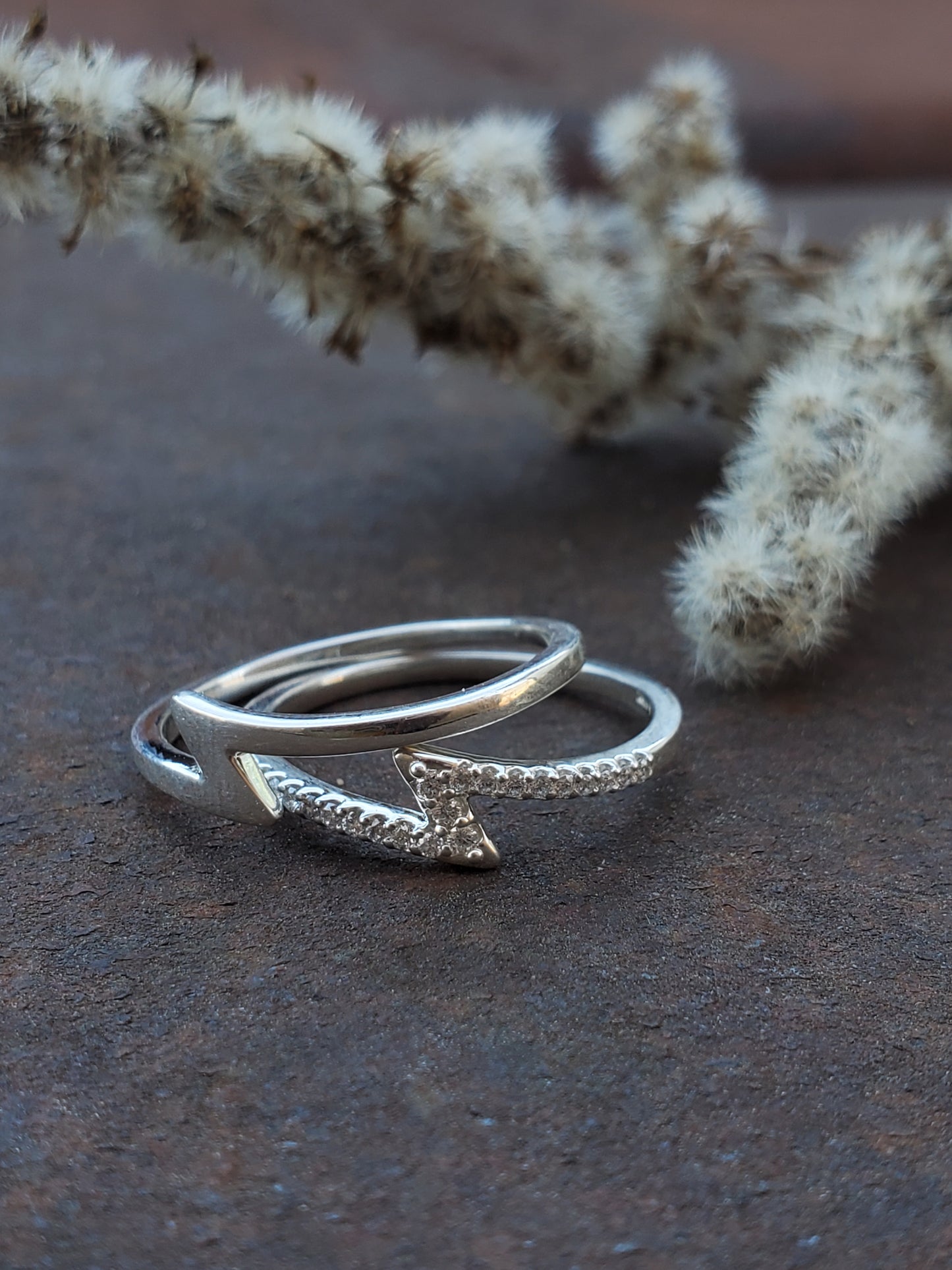 The Zara Set: Stoned Sterling Silver Stacking Ring and Sterling Silver Ring, Western Ring for Stacking, Cowgirl Ring, Western Jewelry, Diamond stacking ring, Moissanite stacking Ring