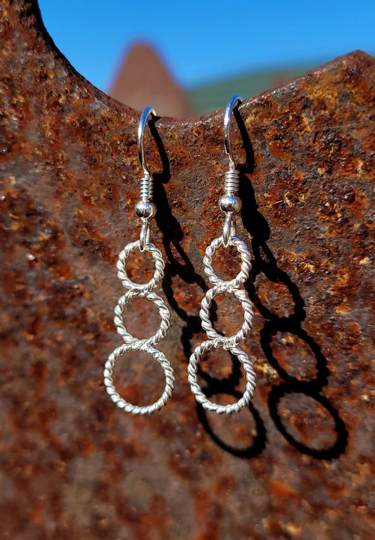 Abstract Circle Earrings, Western rope earrings, sterling silver cowgirl earrings, stylish western earrings