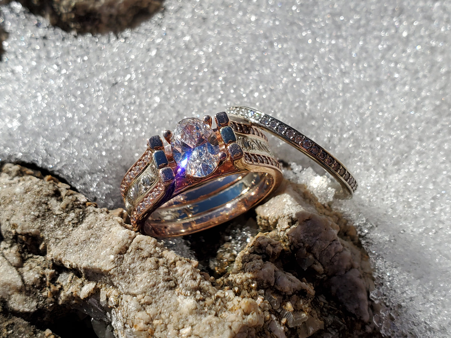 The Graciela: Two-Tone 10K Rose and White Gold Engagement Ring, Western Engagement Ring, Oval Moissanite Ring, Cowgirl Ring