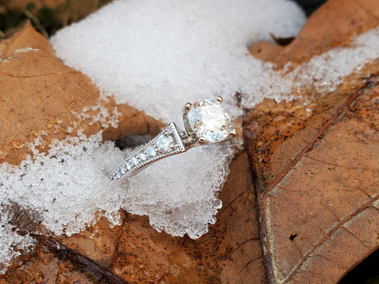 The Lydia: 10K White Gold Ring with Round Diamond and Channel Set Stones, Cowgirl Engagement Ring, Western Engagement Ring