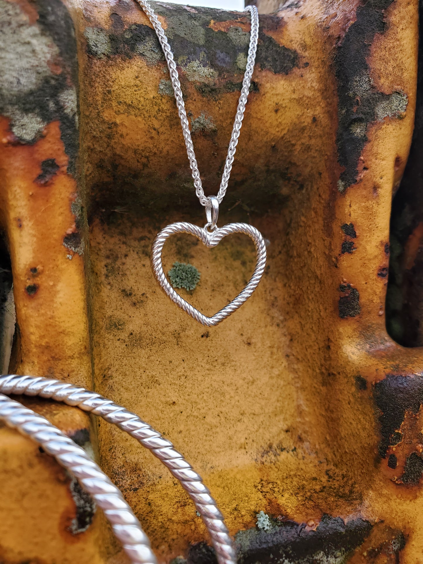 Heart Rope Pendant: Cowgirl Heart Jewelry, Western Rope Jewelry, Western Bridal Jewelry, Sterling Silver Rope Necklace