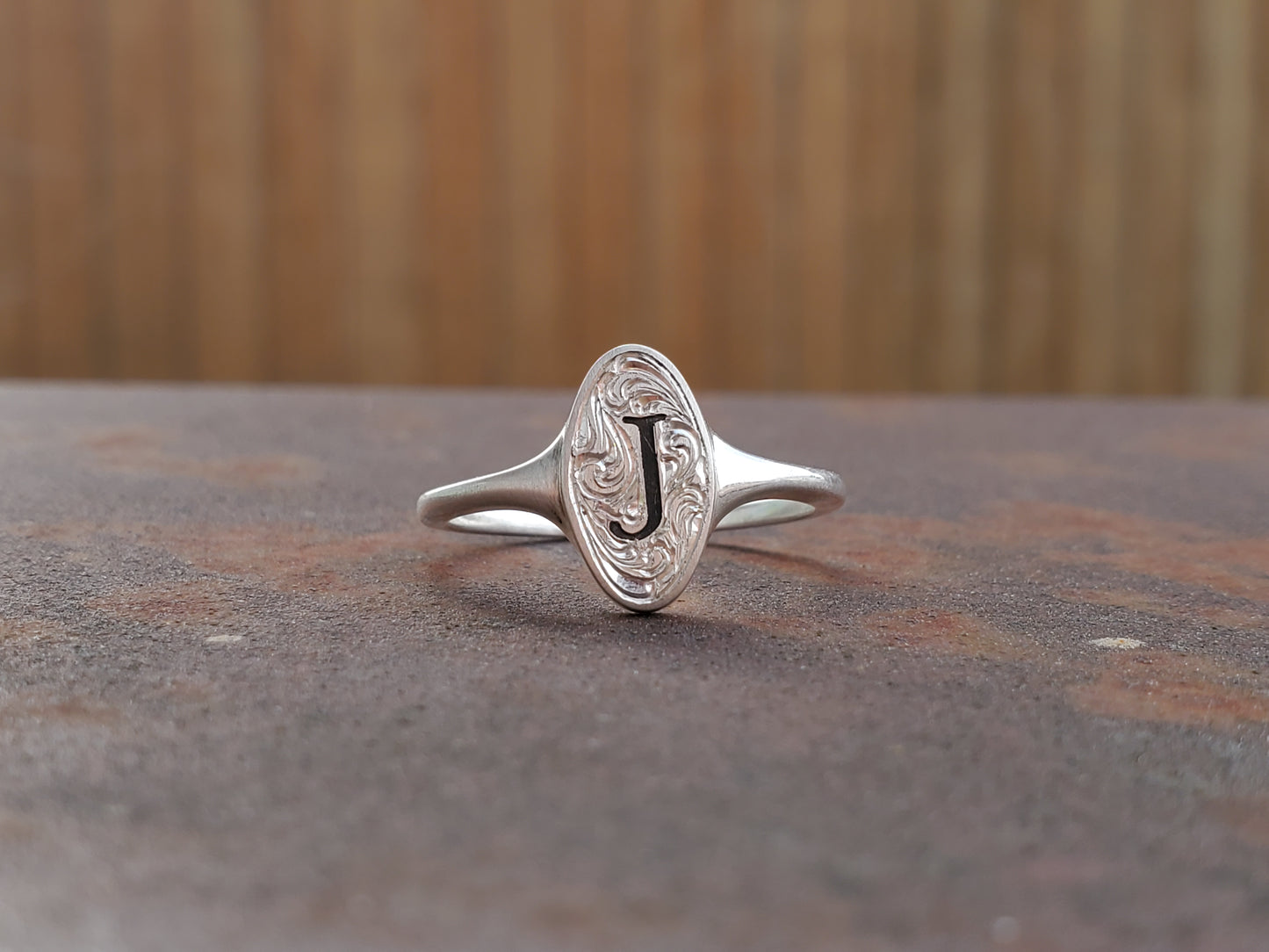 The Karis: Sterling Silver, 14K White Gold or Platinum Oval Ring, Hand Engraved, Gift for Her, Cowgirl Ring, Western Signet Ring