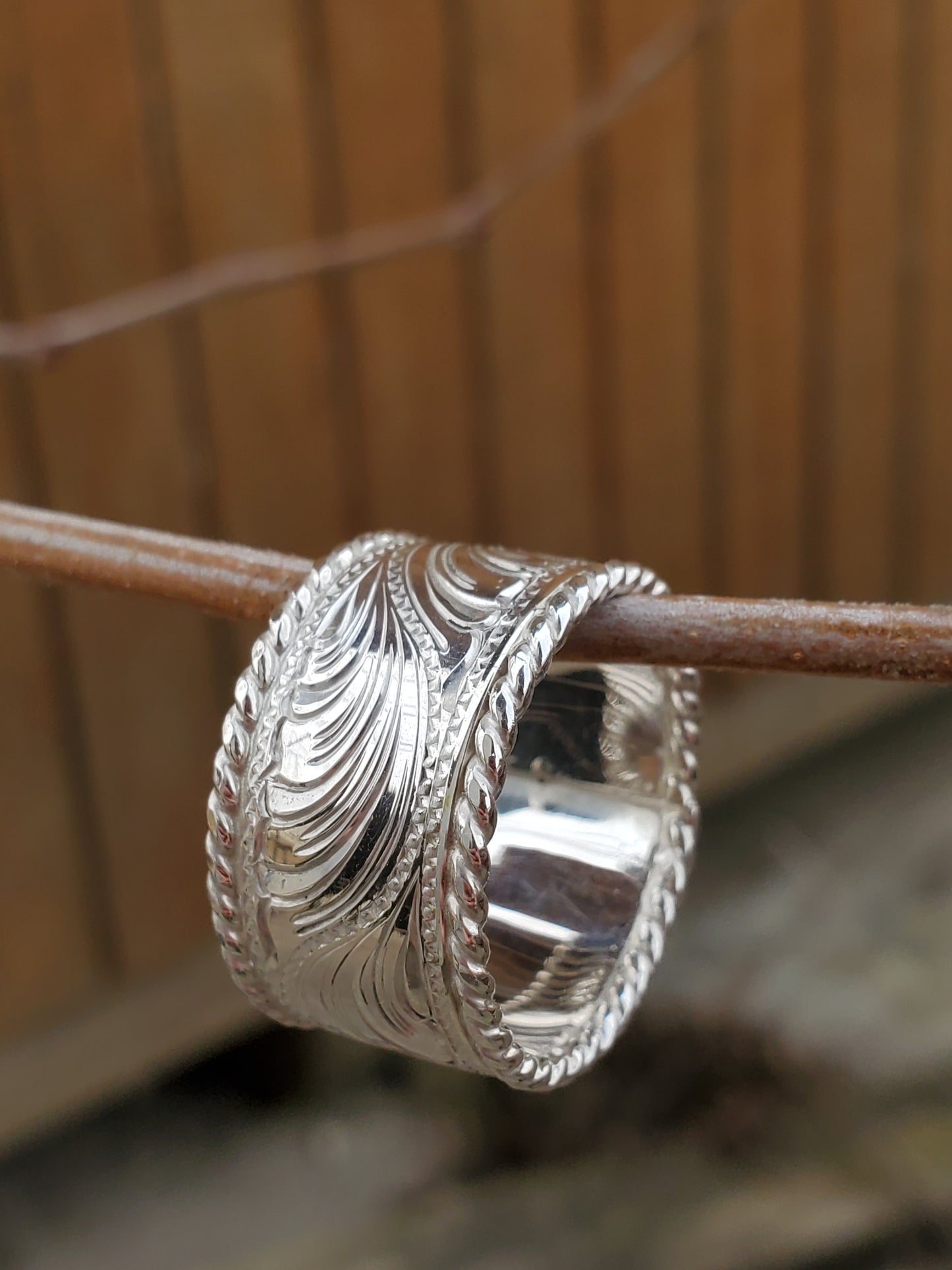The Lowen: Wide Western Ring with Narrow Rope-Edge, Sterling Silver Western Band, Cowboy Ring, Western Rope Edge Ring