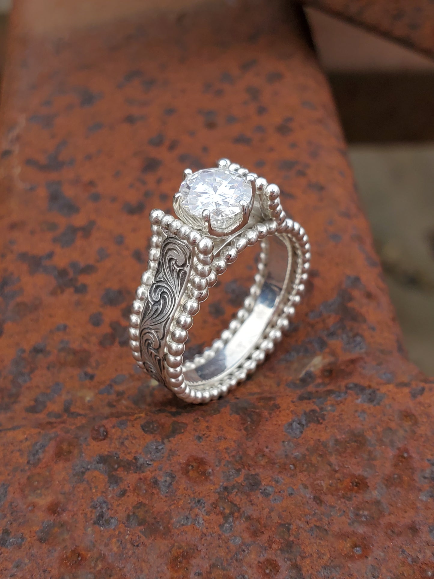 Custom Lorna Engagement Ring Builder: Build your own bead-edge cathedral-style hand-engraved engagement ring- Western Engagement Ring, Cowgirl Engagement Ring