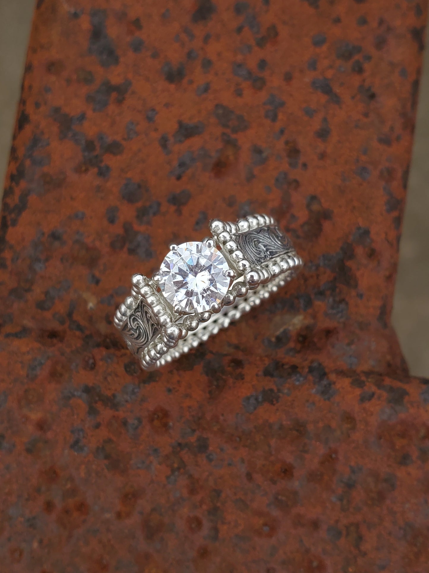 Custom Lorna Engagement Ring Builder: Build your own bead-edge cathedral-style hand-engraved engagement ring- Western Engagement Ring, Cowgirl Engagement Ring