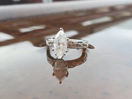The Tatiana: 2 ct. 10K, 14K, or 18K White Gold Marquise Engagement Ring, Western Engagement Ring, Cowgirl Ring, Western Wedding Ring, White gold engagement ring