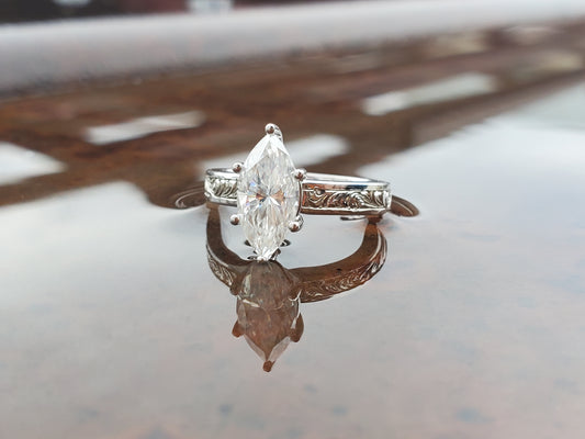 The Tatiana: 2 ct to 2.75 ct. 10K, 14K, or 18K White Gold Marquise Engagement Ring, Western Engagement Ring, Cowgirl Ring, Western Wedding Ring, White gold engagement ring