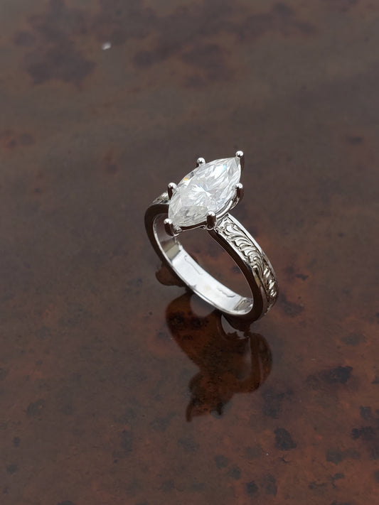 IMMEDIATE SHIP Tatiana: Sz. 4, 4.25, or 4.5 18K White Gold with 2ct Marquise Engagement Ring, Western Engagement Ring, Cowgirl Ring, Western Wedding Ring, White gold engagement ring