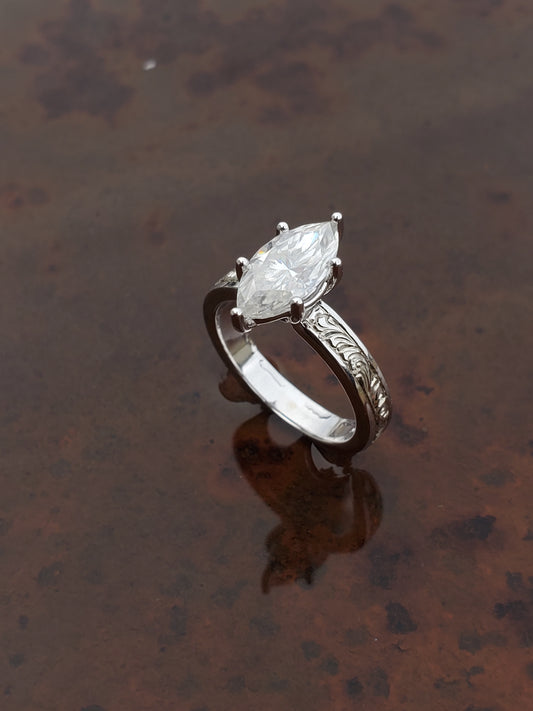 The Tatiana: 2 ct. 10K, 14K, or 18K White Gold Marquise Engagement Ring, Western Engagement Ring, Cowgirl Ring, Western Wedding Ring, White gold engagement ring