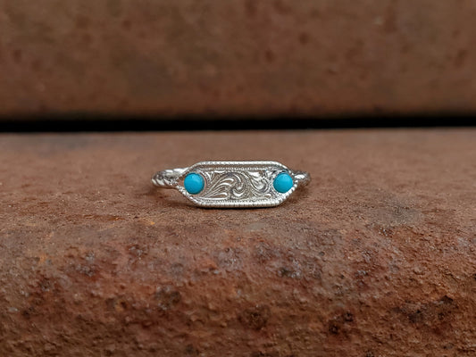 The Kai: Sterling silver signet ring with turquoise, Western stacking ring, diamond signet ring, cowgirl ring, western signet ring