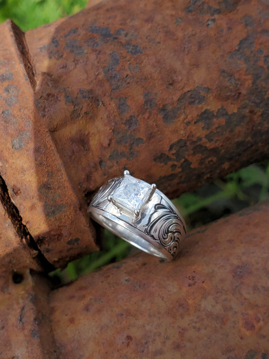 The Josie: Rounded Sterling Silver Western Ring, Antiqued or Bright, Cowgirl Engagement Ring, Western Style Jewelry