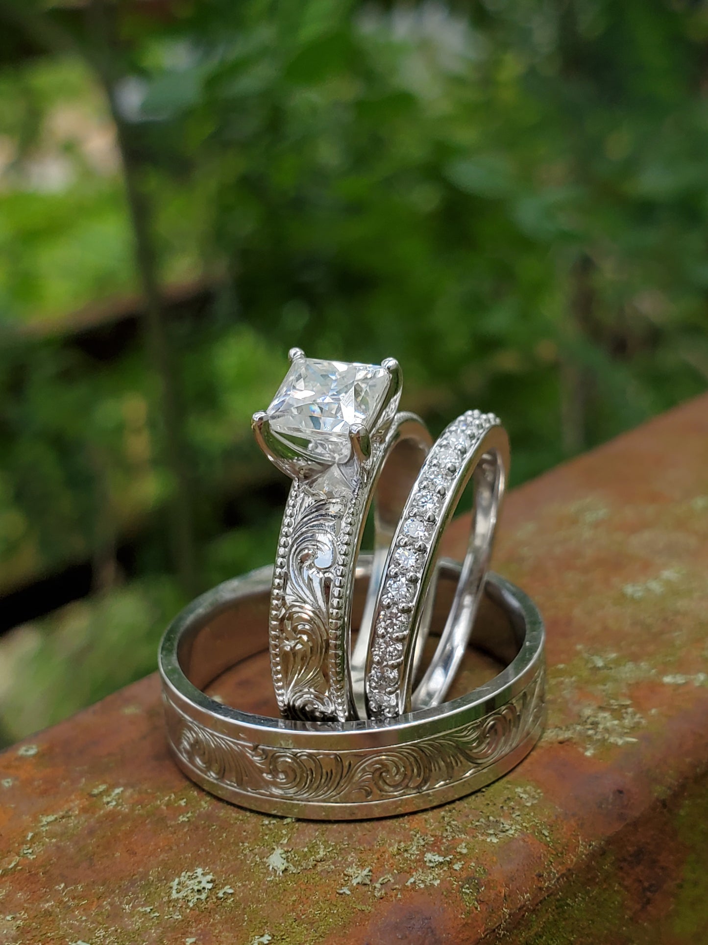 The Tawny: 10K White Gold Ring, Square moissanite ring, western engagement ring, cowgirl ring, white gold engagement ring