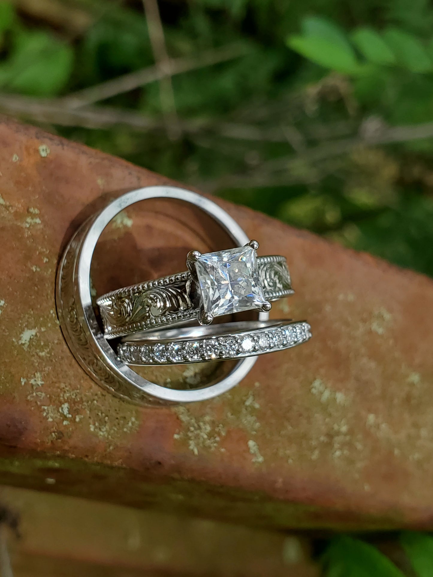 The Tawny: 10K White Gold Ring, Square moissanite ring, western engagement ring, cowgirl ring, white gold engagement ring