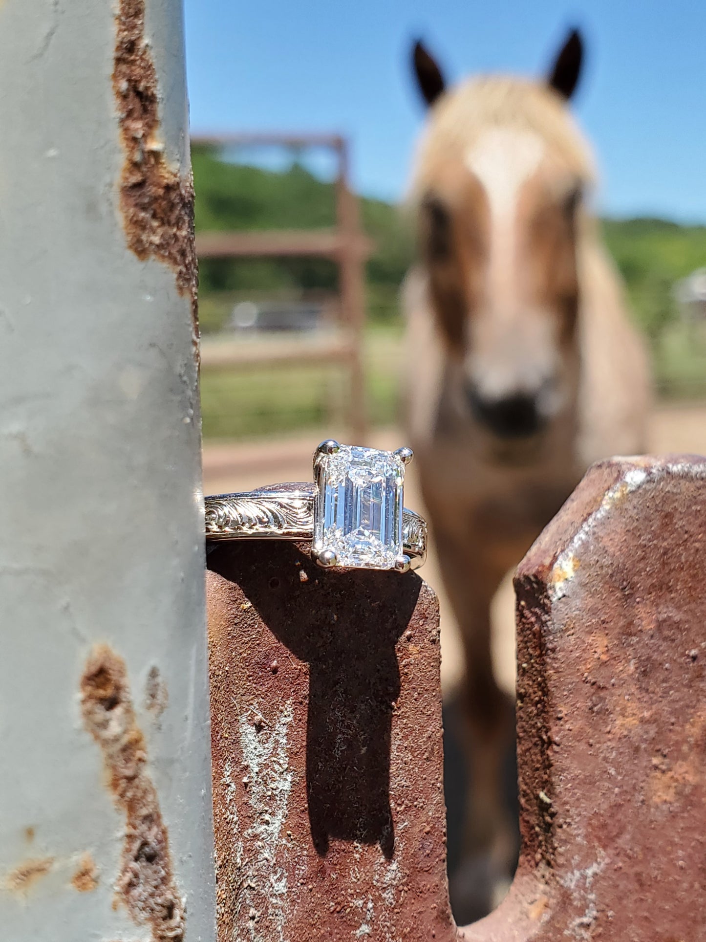 The Tessa: 2 ct. Emerald Cut 10K or 14K White Gold Engagement Ring, Western Engagement Ring, Cowgirl Ring, Western Wedding Ring