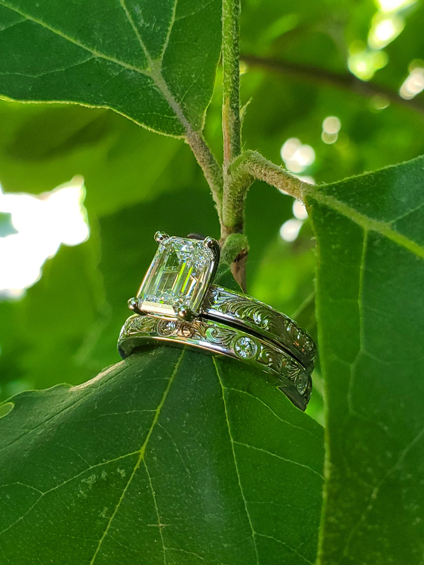 The Tessa: 2 ct. Emerald Cut 10K or 14K White Gold Engagement Ring, Western Engagement Ring, Cowgirl Ring, Western Wedding Ring