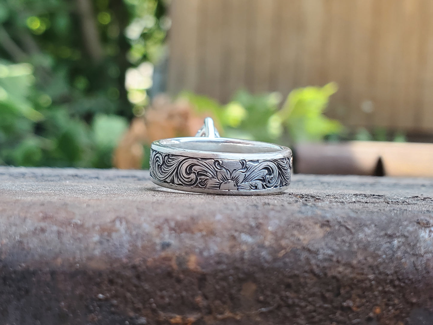 The Maggie: Antiqued Marquise Hand-Engraved Sterling Silver Western Engagement Ring, Cowgirl Engagement Ring, Western Engagement Ring