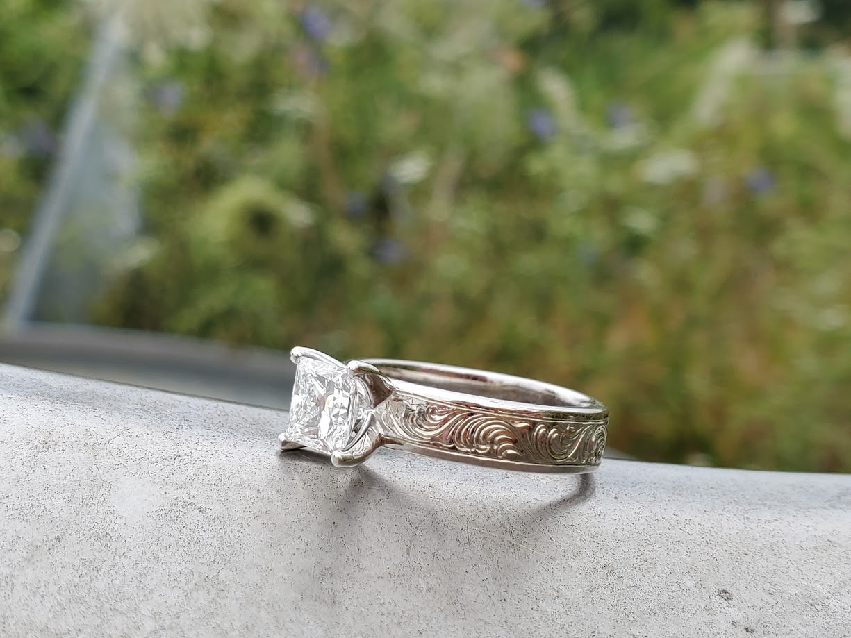 The Estella: 10K or 14K White Gold Ring, Princess Cut ring, western engagement ring, cowgirl ring, white gold engagement ring