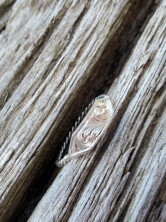 The Katie: Signet Sterling Silver Ring, Hand Engraved, Gift for Her, cowgirl ring, western band